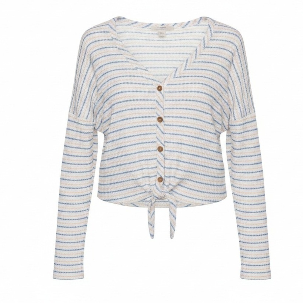 Paper Crane Multicolored Stripe Crop Thermal Long Sleeve Top Womens Small